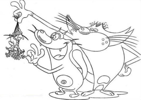 Dibujo de Oggy y Jack Atraparon Tres Cucarachas para Colorear