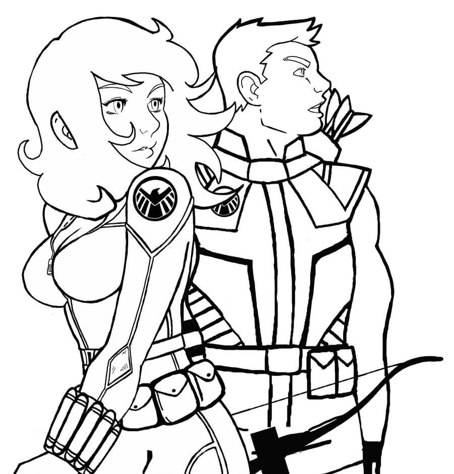 Dibujo de Hawkeye y Black Window para Colorear