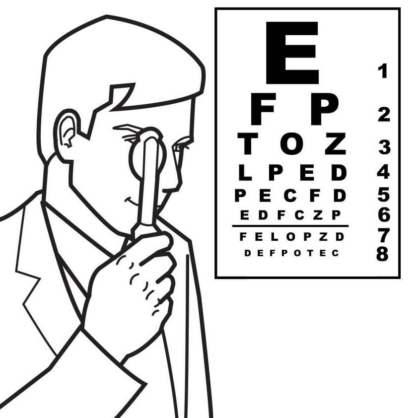 Dibujo de Doctor Midiendo la Miopia del Ojo para Colorear