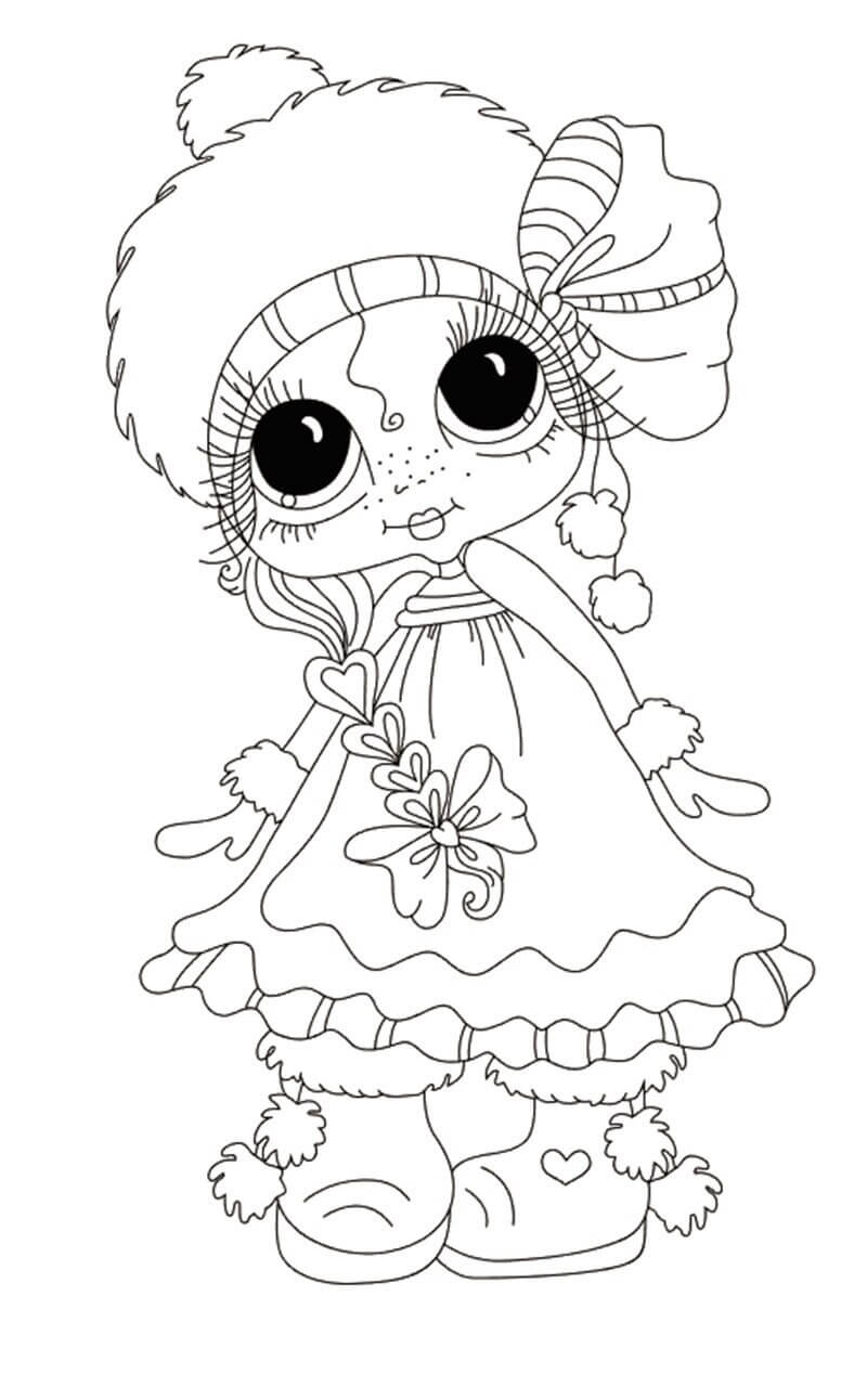 Dibujo de Linda niña con Ojos Grandes para Colorear
