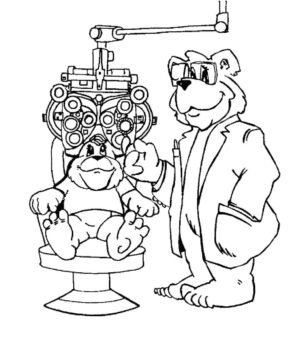 Dibujo de Oso médico Examina los Ojos para Colorear