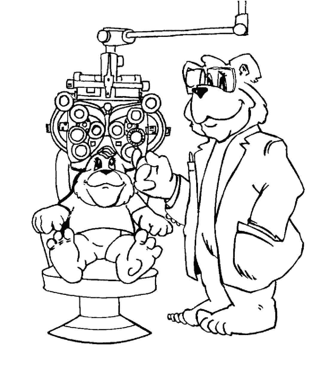 Dibujo de Oso médico Examina los Ojos para Colorear
