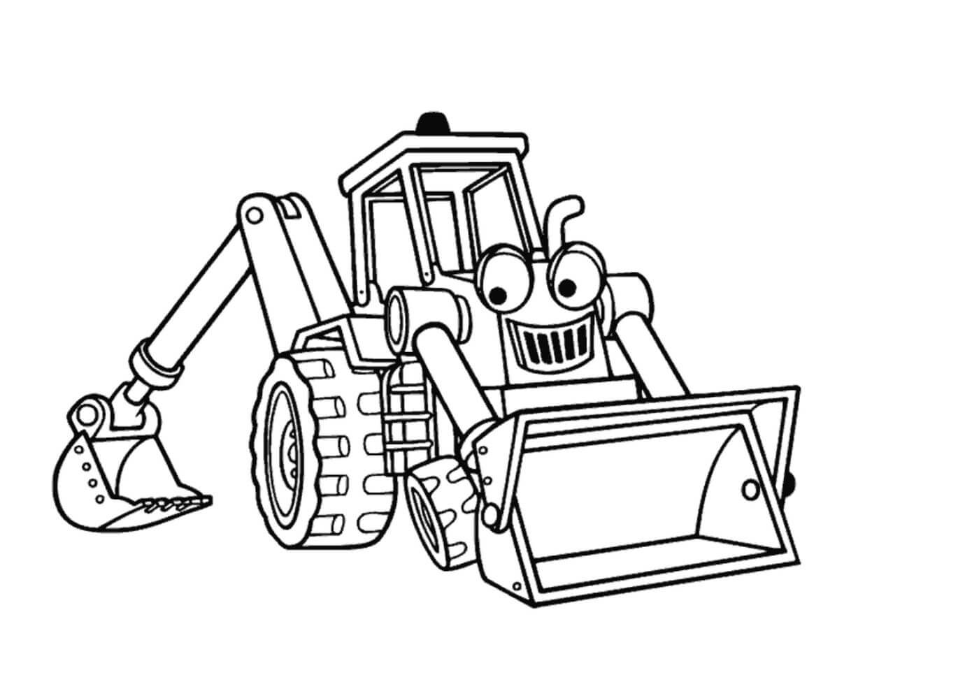 Dibujo de Tractor de Dibujos Animados con Ojos para Colorear