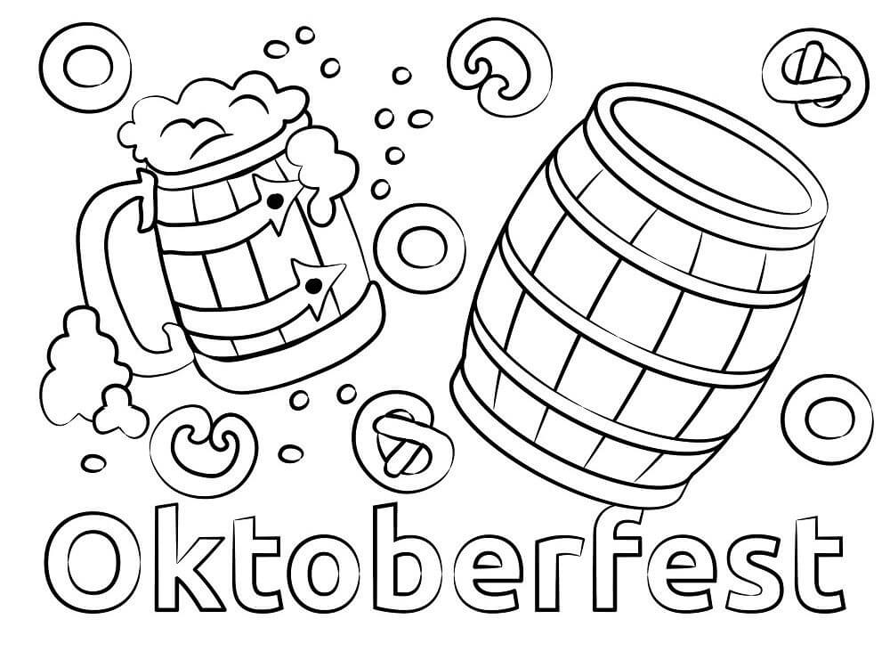 Dibujo de Barriles de Cerveza Oktoberfest para Colorear