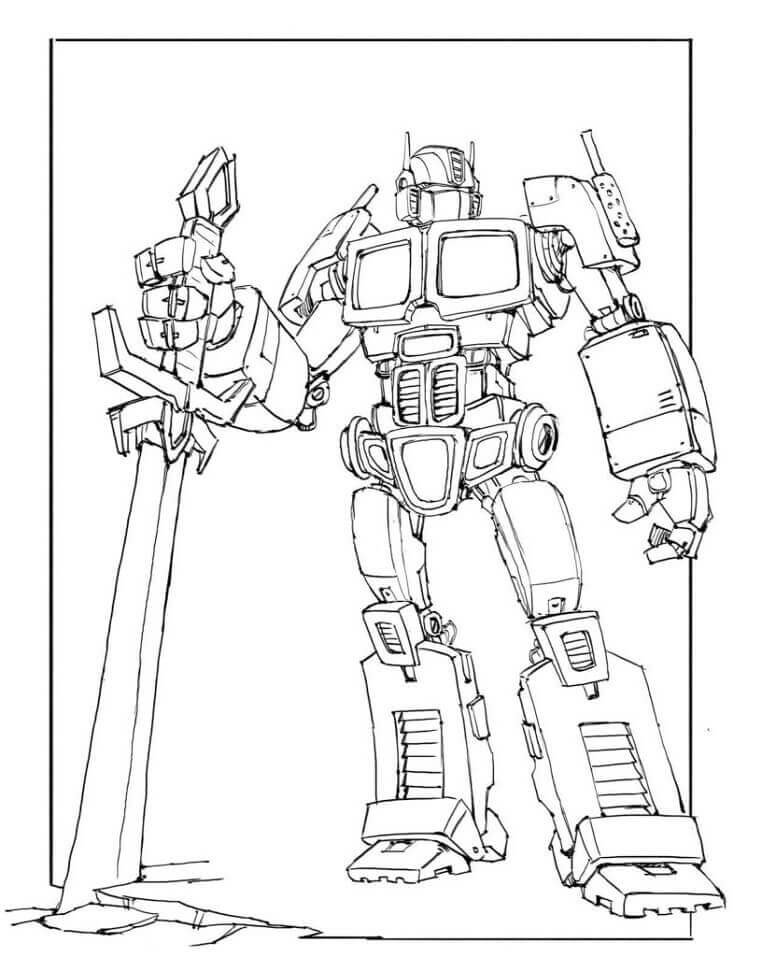 Dibujo de Optimus Prime con Espada para Colorear