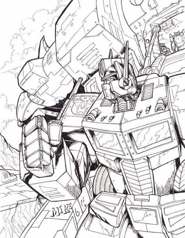 Dibujo de Optimus Prime en Batalla para Colorear