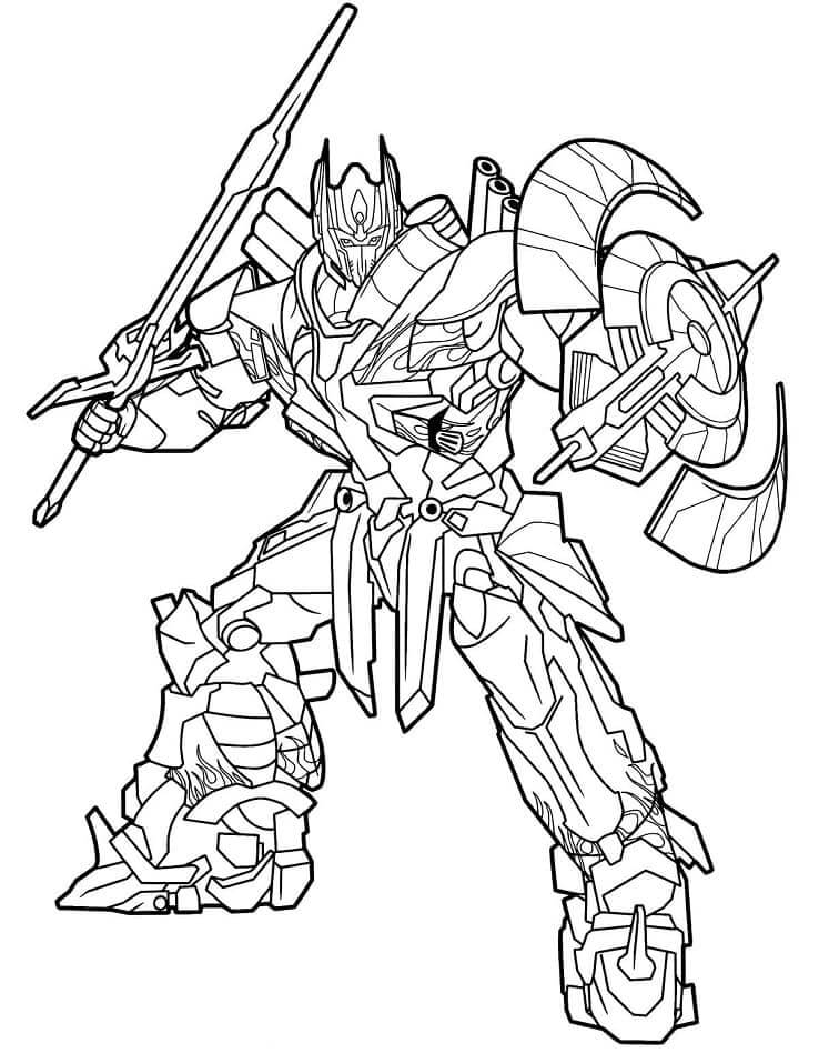 Dibujo de Optimus con Espada y Escudo para Colorear