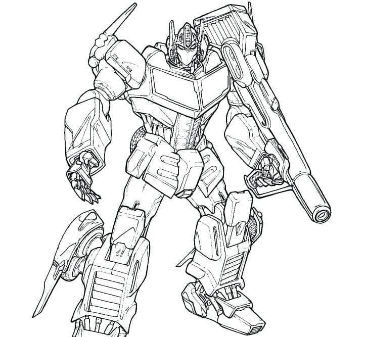 Dibujo de Optimus con Pistola Grande para Colorear