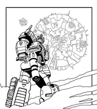 Dibujo de Optimus y Cybertron para Colorear