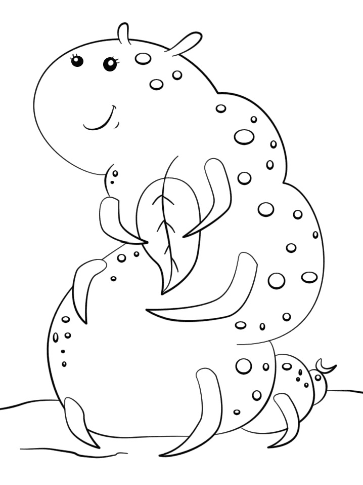 Dibujo de Oruga Sosteniendo una Hoja para Colorear