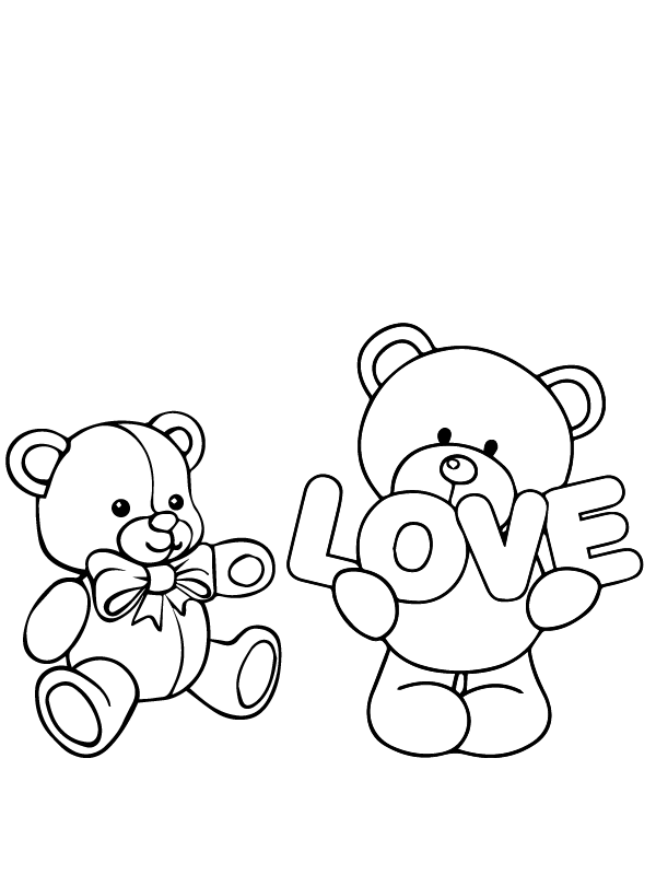Dibujo de Cute Teddy Bear With Love Text Valentines Coloring Pagepng para Colorear