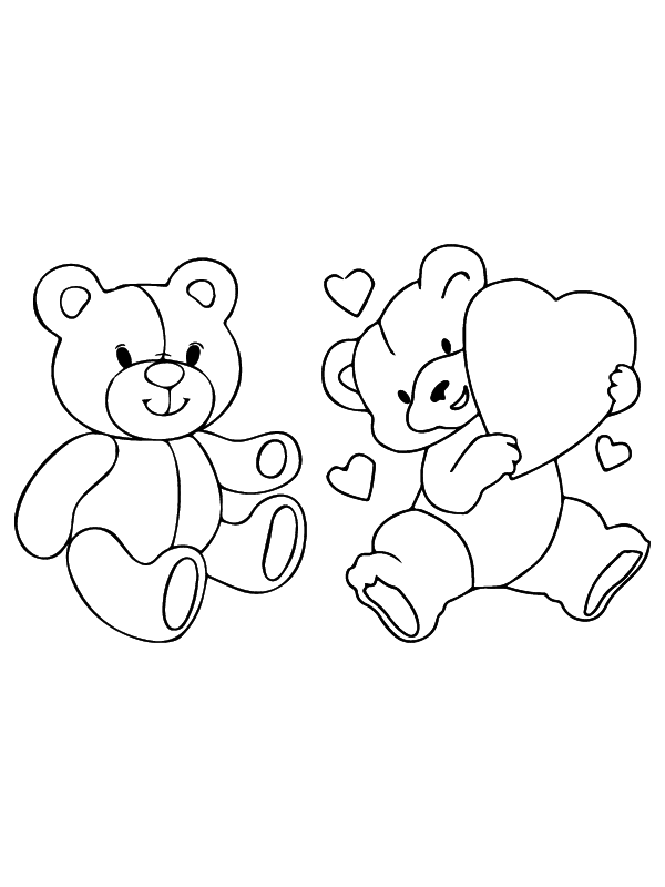 Dibujo de Two Cute Teddy Bear Valentines Easy Coloring Pagespng para Colorear