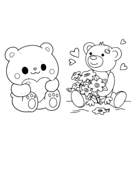 Dibujo de Valentine S Day Teddy Bear With Hearts And Flower Coloring Pagespng para Colorear