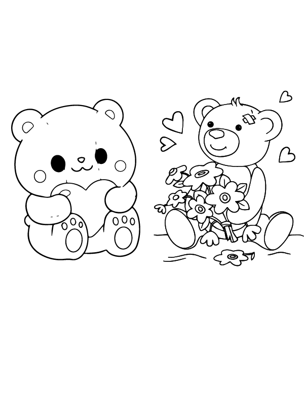 Dibujo de Valentine S Day Teddy Bear With Hearts And Flower Coloring Pagespng para Colorear