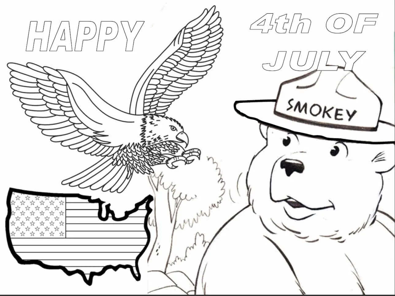 Dibujo de Oso Ahumado con 4 de Julio para Colorear