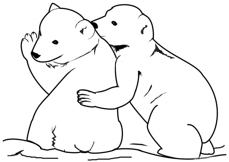 Dibujo de Dos Oso de Hielo Abrazar para Colorear