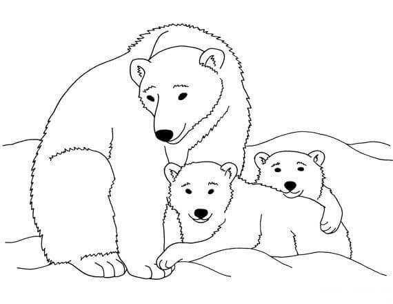 Dibujo de Familia Oso de Hielo Sonriente para Colorear