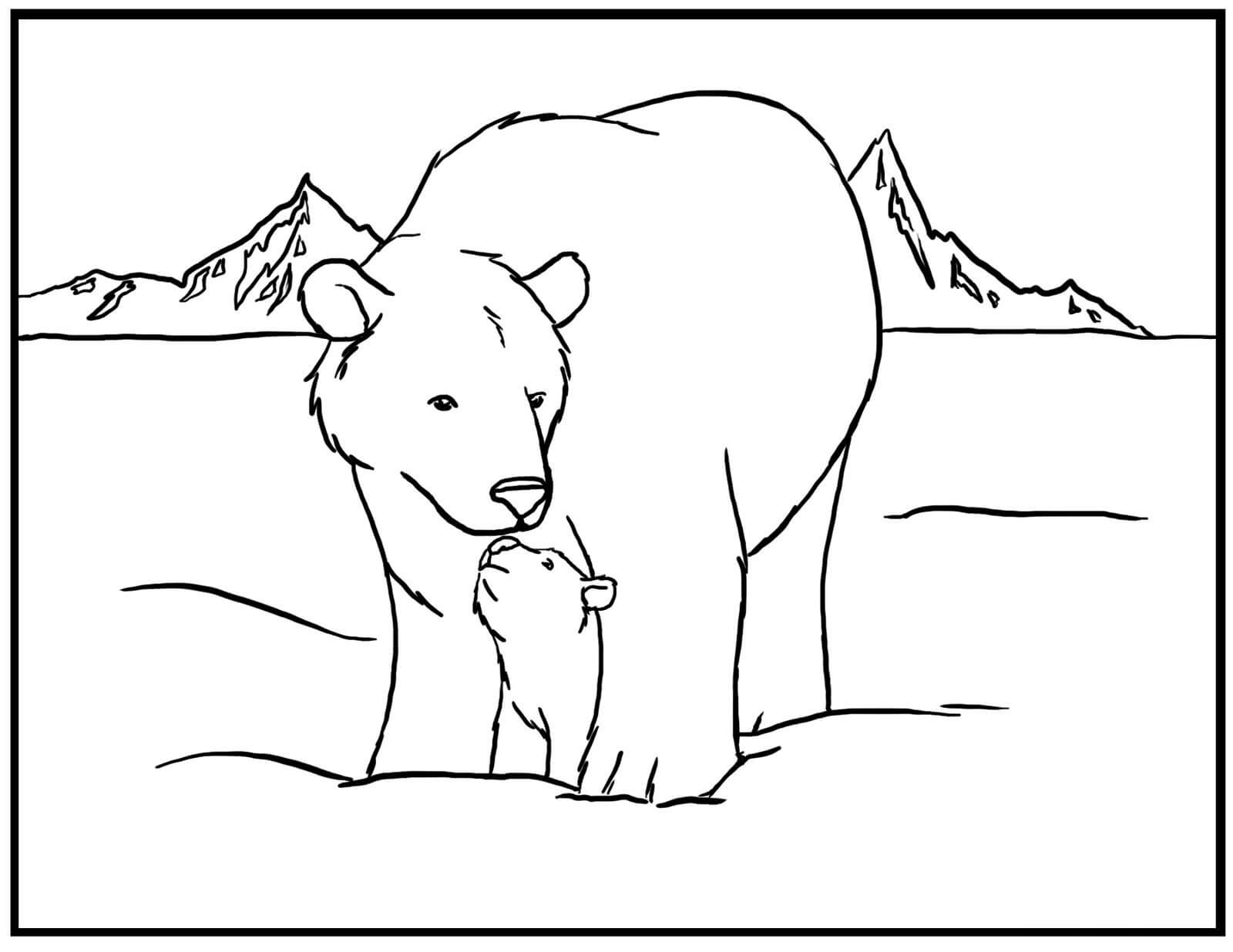 Dibujo de Madre e Hijo Oso de Hielo para Colorear