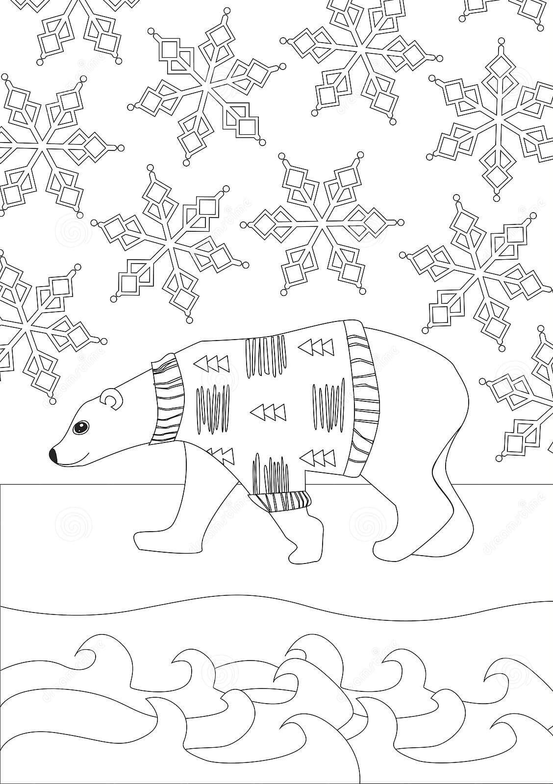Dibujo de Oso de Hielo y Copo de Nieve para Colorear