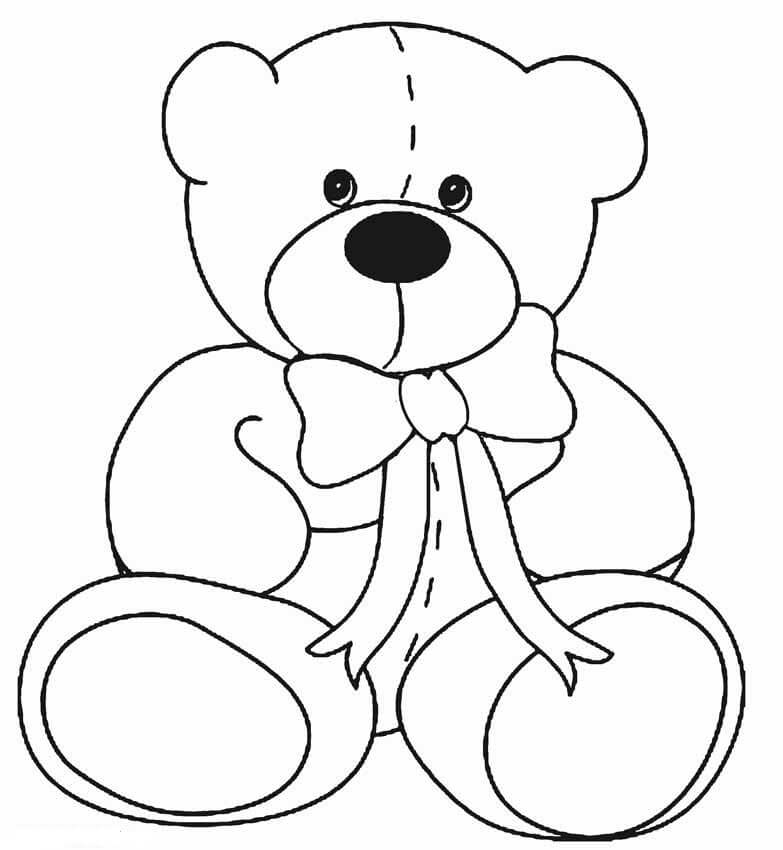 Dibujo de Oso de Peluche con Lazo para Colorear