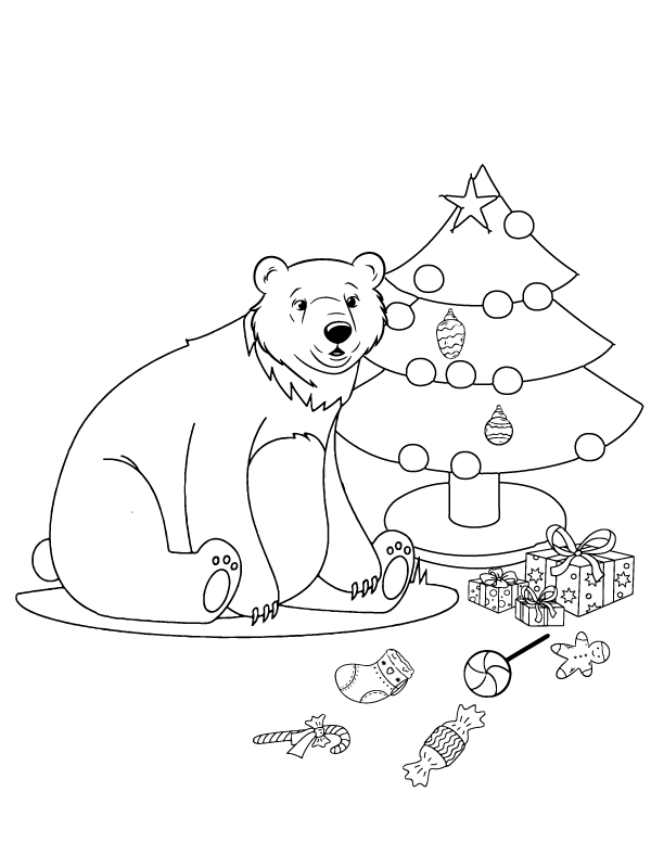 Dibujo de Festive Christmas Polar Bear Coloring Page para Colorear