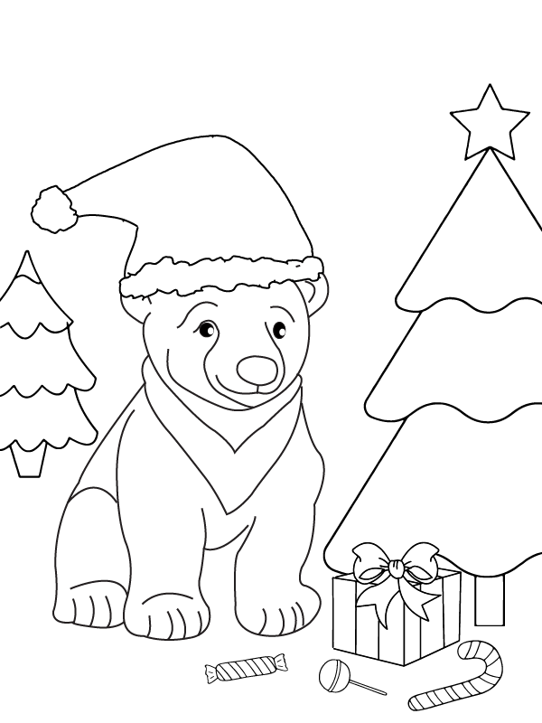 Dibujo de Gentle Christmas Polar Bear Coloring Page para Colorear