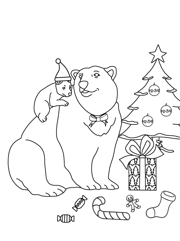 Dibujo de Good Christmas Polar Bear Coloring Page para Colorear
