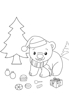 Dibujo de Happy Christmas Polar Bear Coloring Page para Colorear