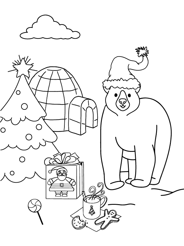 Dibujo de Igloo And Christmas Polar Bear Coloring Page para Colorear