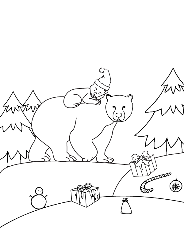 Dibujo de Mother And Child Christmas Polar Bear para Colorear