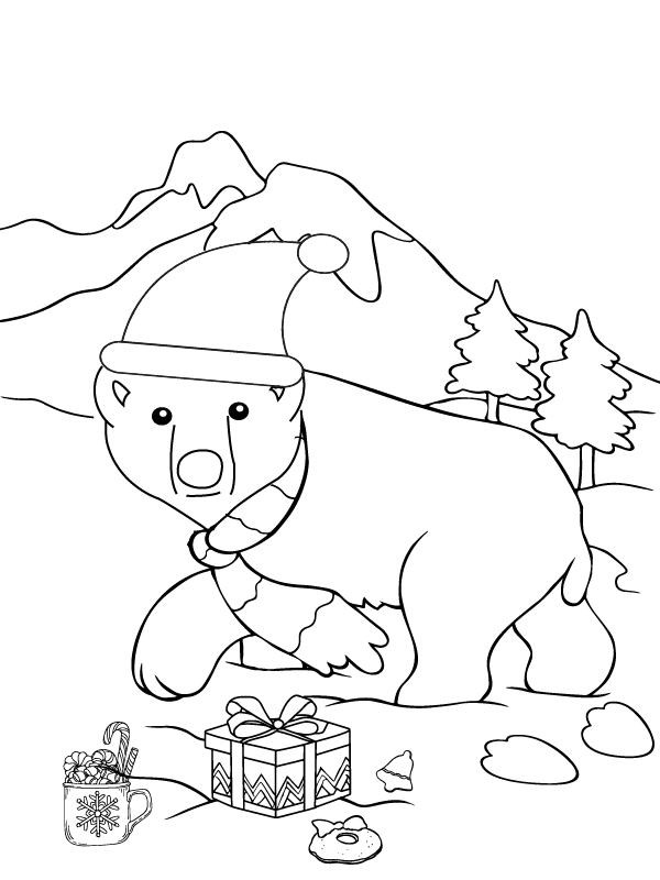 Dibujo de Walking Christmas Polar Bear Coloring Page para Colorear