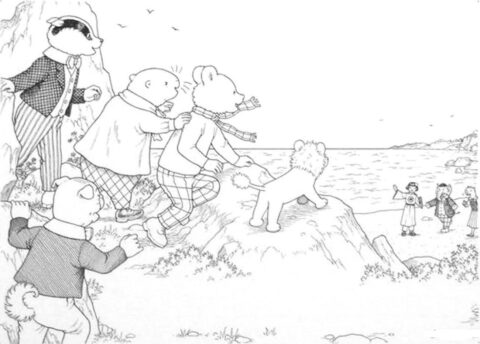 Dibujo de Oso Rupert y Amigo Feliz para Colorear