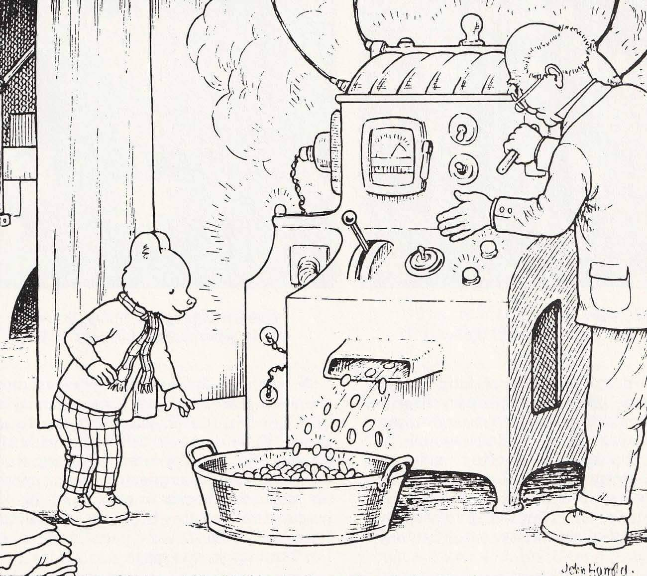 Dibujo de Oso Rupert y el Profesor para Colorear