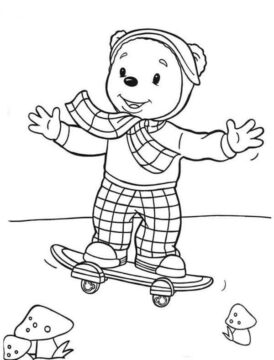 Dibujo de Rupert Bear Jugando Patineta para Colorear