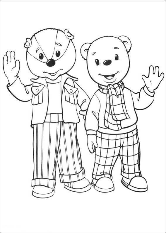 Dibujo de Rupert Oso y Amigo Divertido para Colorear
