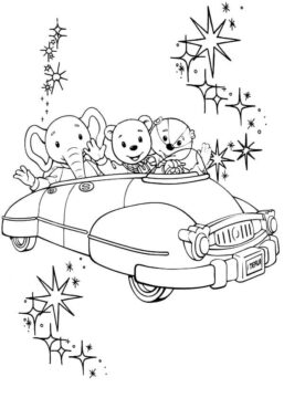 Dibujo de Rupert Oso y Amigos Montando un Coche para Colorear