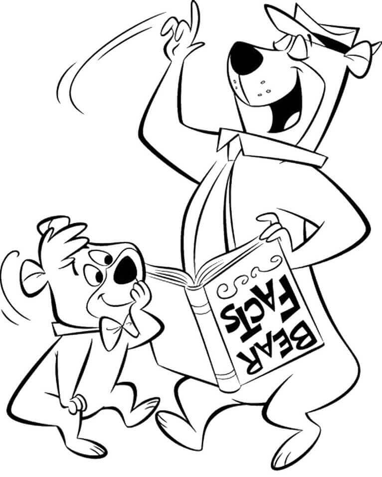 Dibujo de Libro de Lectura del Oso Yogui para Colorear