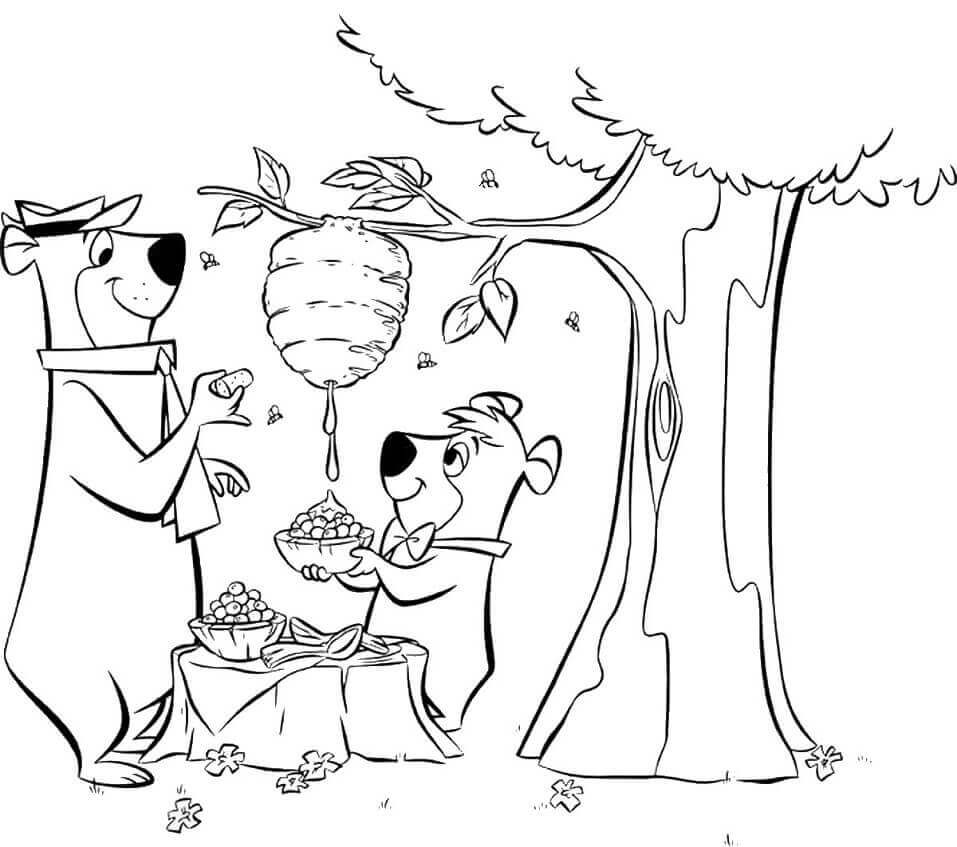 Dibujo de Oso Yogui con Miel para Colorear