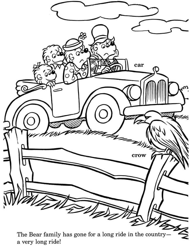 Dibujo de Berenstain Osos en Coche para Colorear