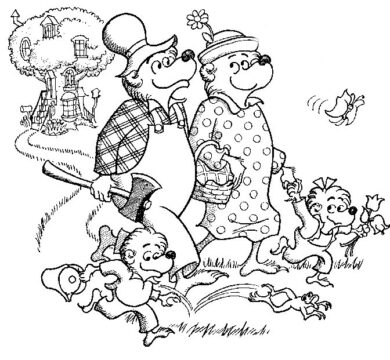 Dibujo de Osos Berenstain y Familia Caminando para Colorear
