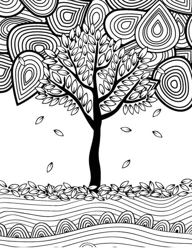 Dibujo de Árbol el otoño Es para Adultos para Colorear
