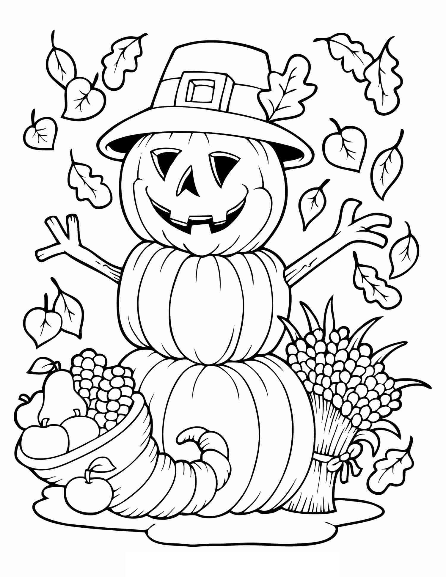 Dibujo de Espantapajaros de Calabaza en otoño para Colorear