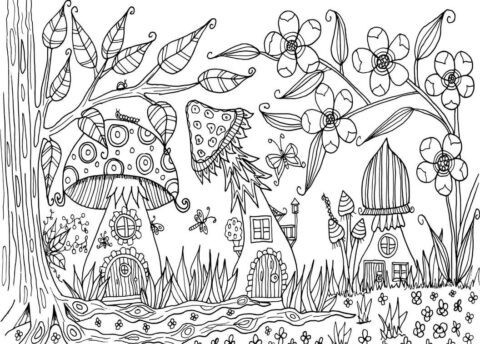 Dibujo de Paisaje otoño Es para Adultos para Colorear