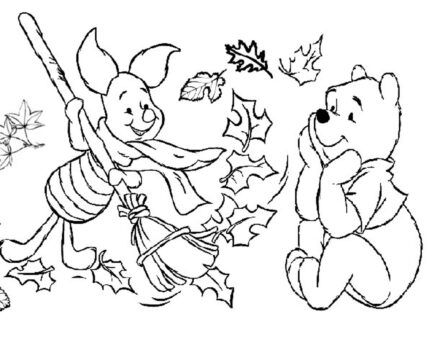 Dibujo de Piglet y Pooh Bear en otoño para Colorear
