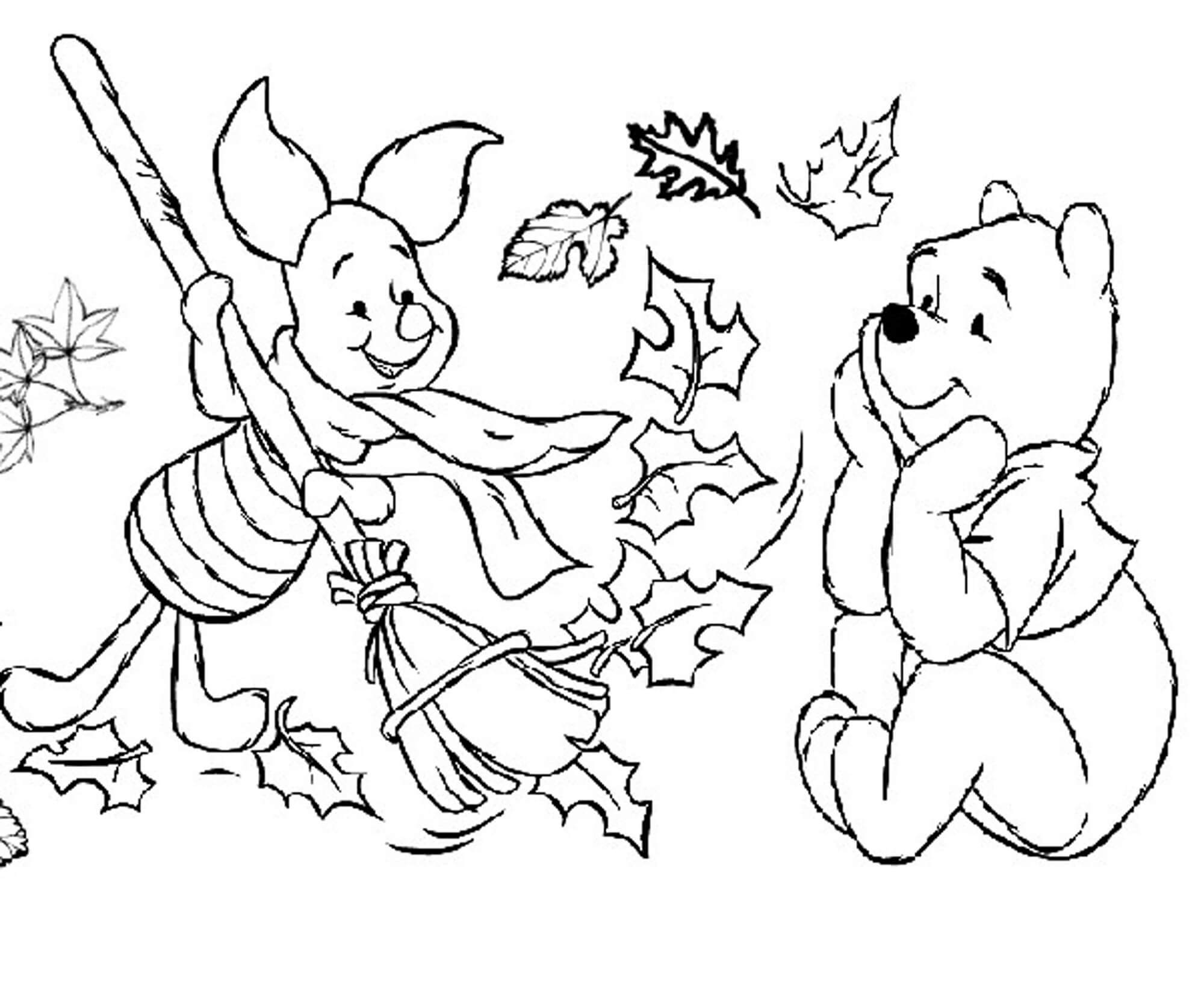 Dibujo de Piglet y Pooh Bear en otoño para Colorear
