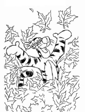 Dibujo de Tigre Feliz en otoño para Colorear