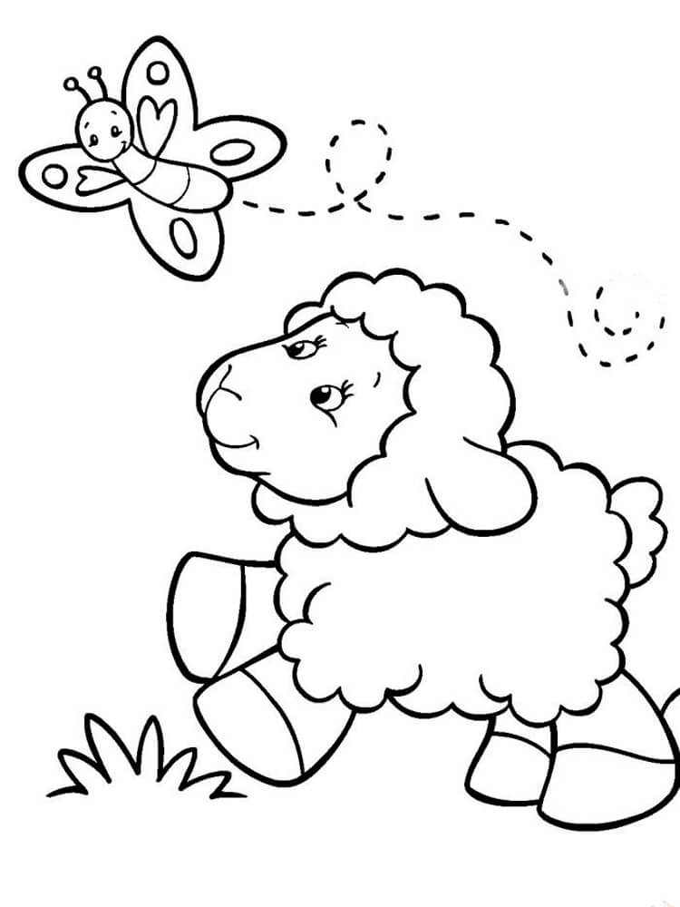 Dibujo de Corriendo Ovejas Atrapando Mariposas para Colorear