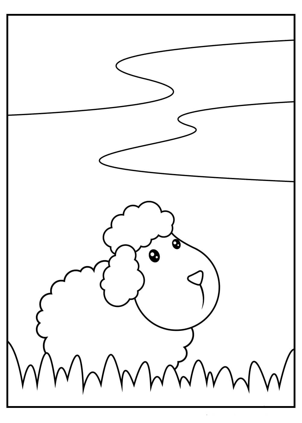 Dibujo de Linda Oveja con Hierba para Colorear