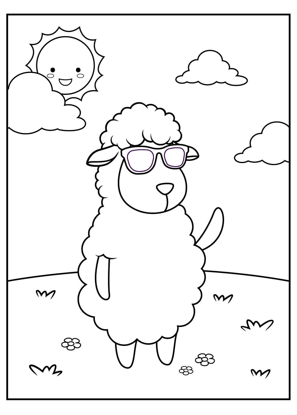 Dibujo de Oveja Fresca de Pie para Colorear
