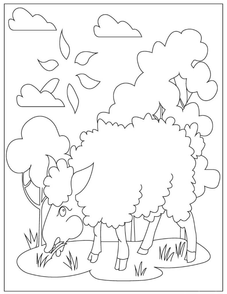 Dibujo de Ovejas Comiendo Hierba para Colorear